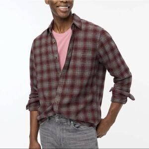 J. Crew Flannel Maroon Grey Plaid Large